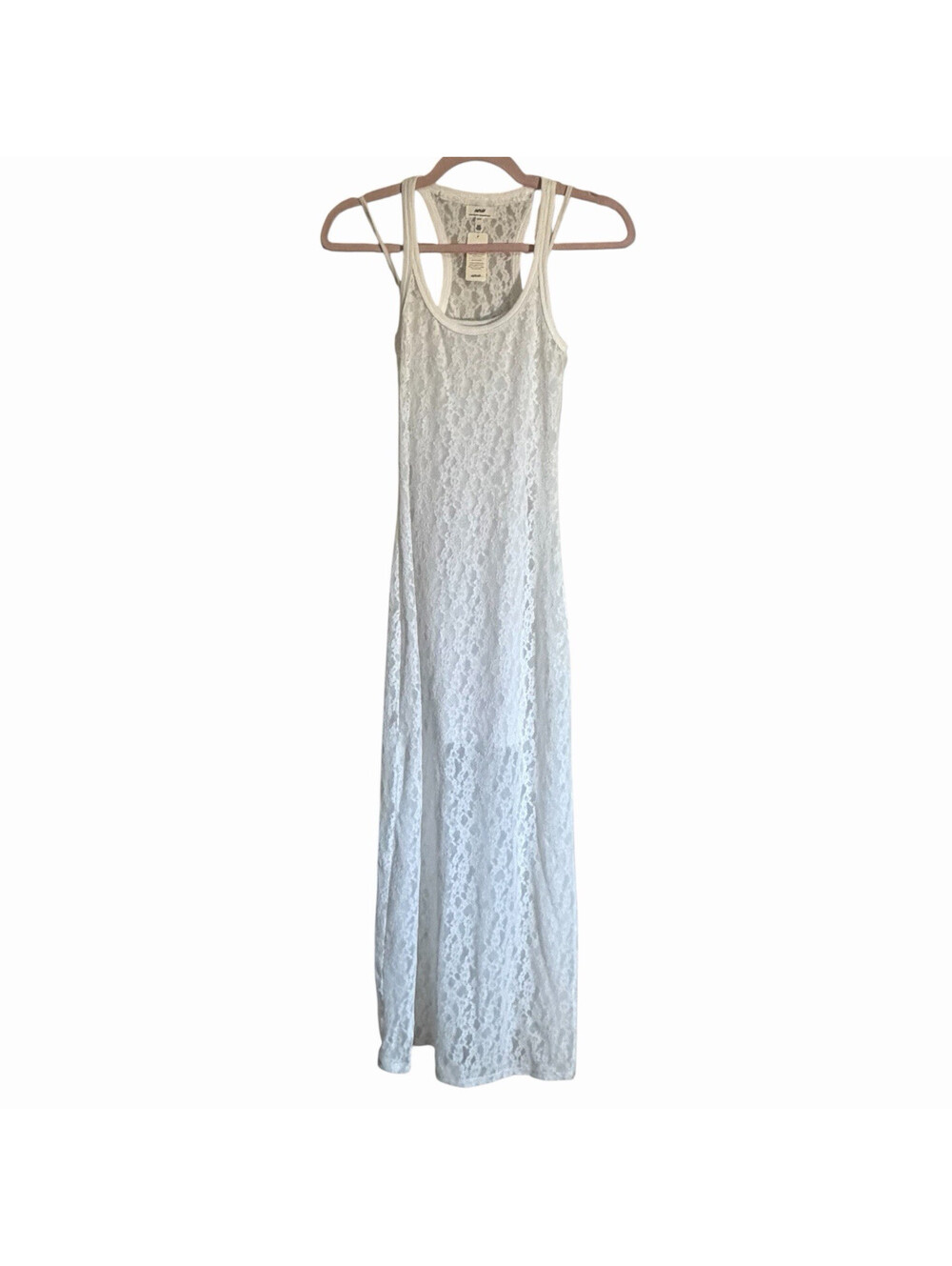 Aerie White Floral Lace Sheer Maxi Dress Scoop Neck Sleeveless Racerback S/P